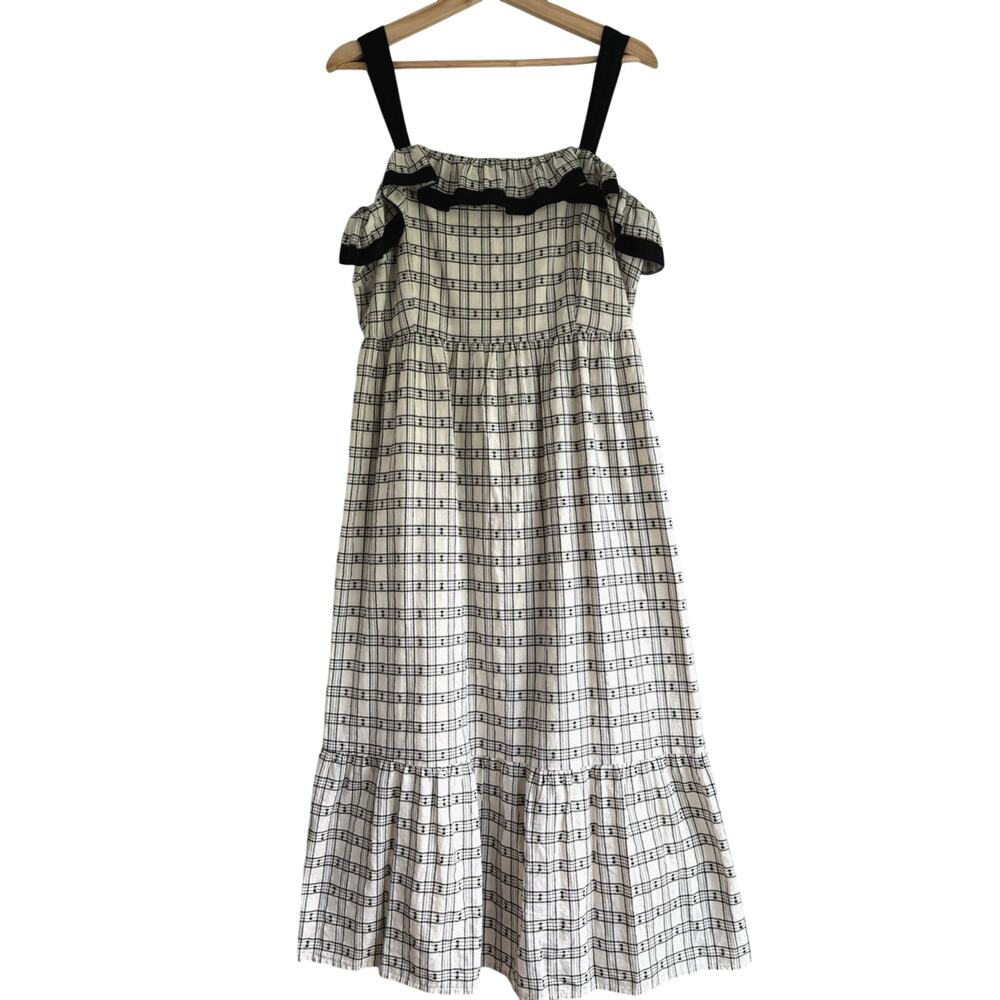 LOFT Plaid Ruffle Square Neck Midi Cotton Dress Lined Cottagecore Prairie 10